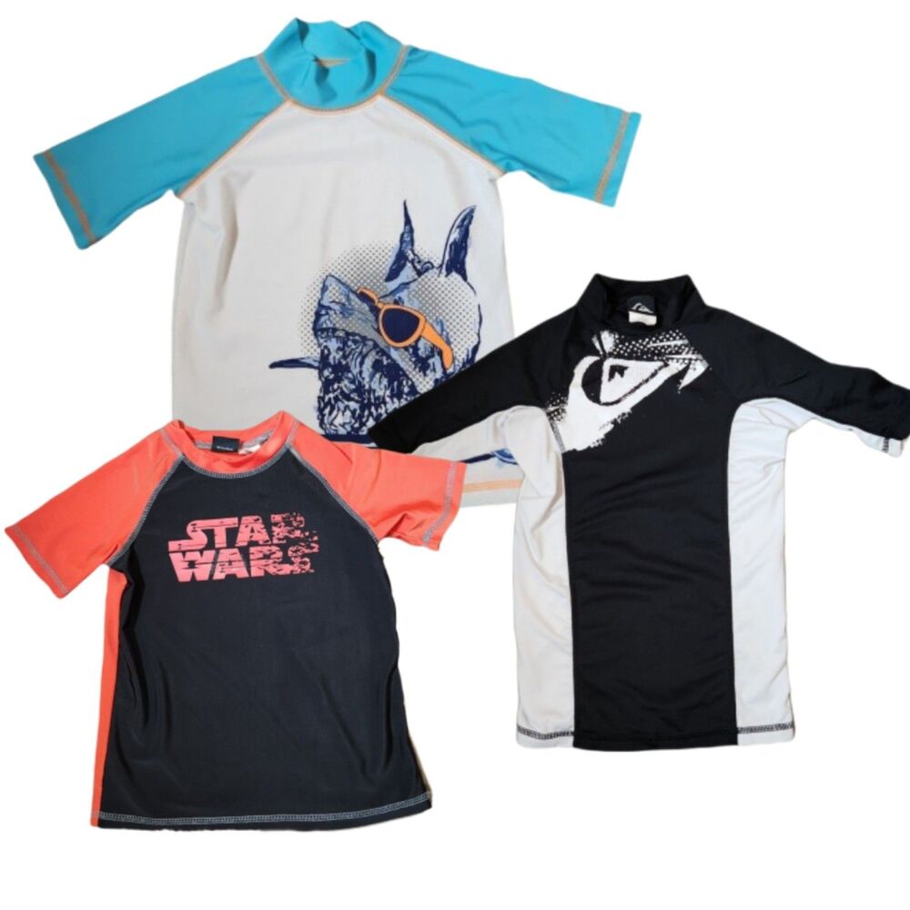 Boys Swim Tops Lot Youth Small Short Sleeve Rashguard Shirts